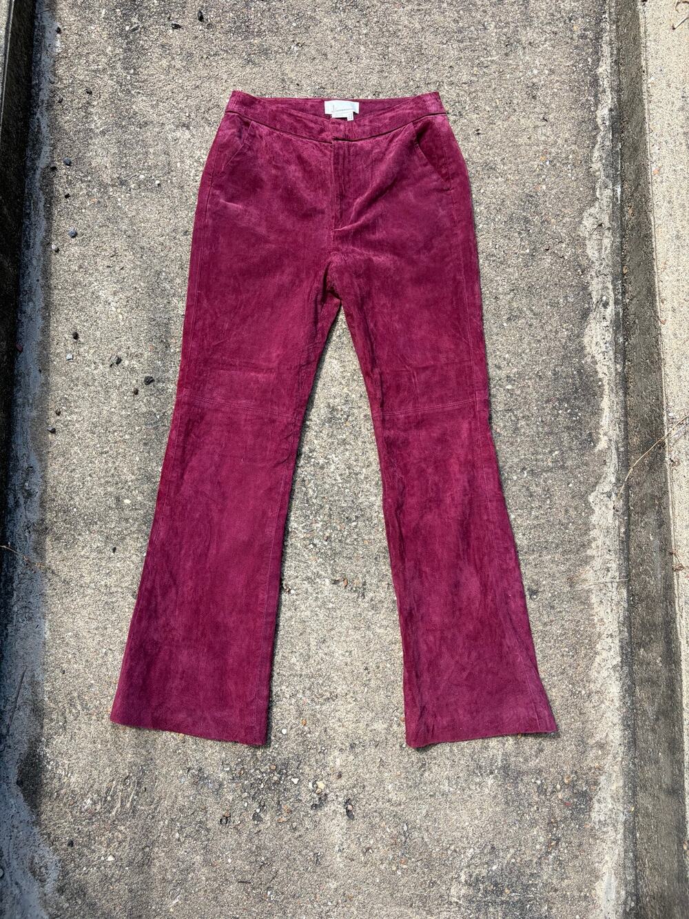 Anthropologie Burgundy Wine Red Genuine Suede Flare Pants Size 6
